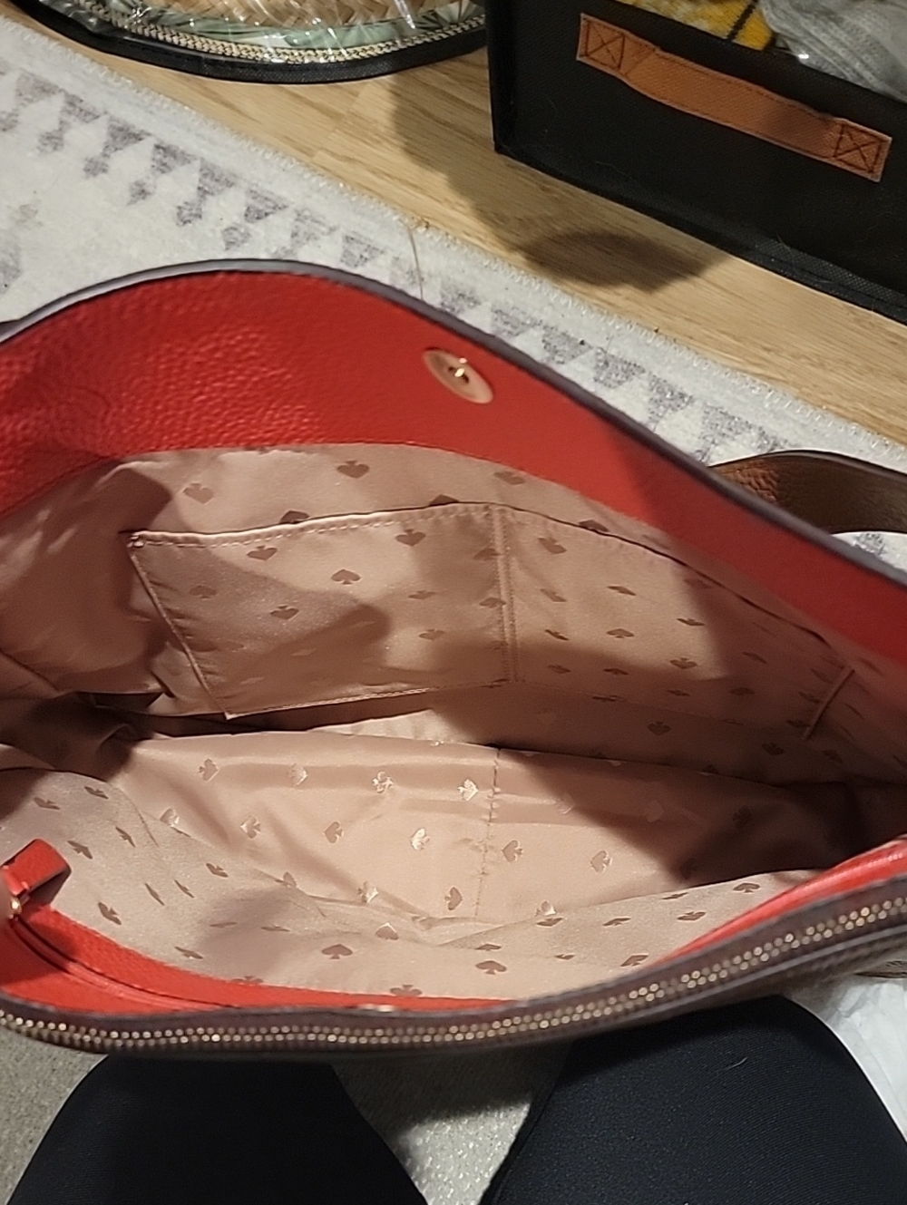 kate spade Brown Pebbled Leather Hobo Shoulder Bag with Coral Trim - Picture 11 of 15